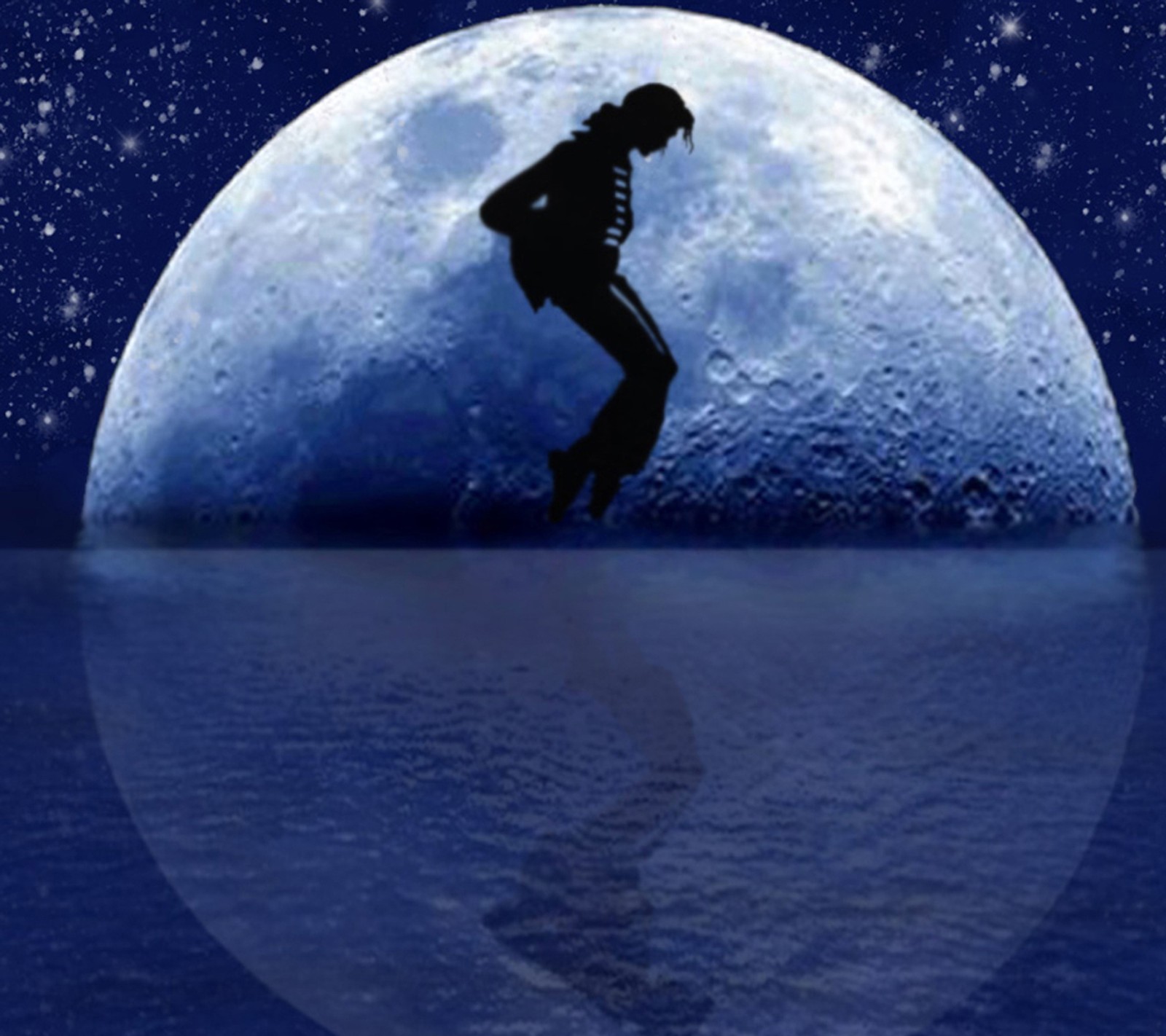 Ein verschwommenes bild eines mannes, der vor einem vollen mond in die luft springt (king of pop, michale jackson, mj, moon walk, musik)