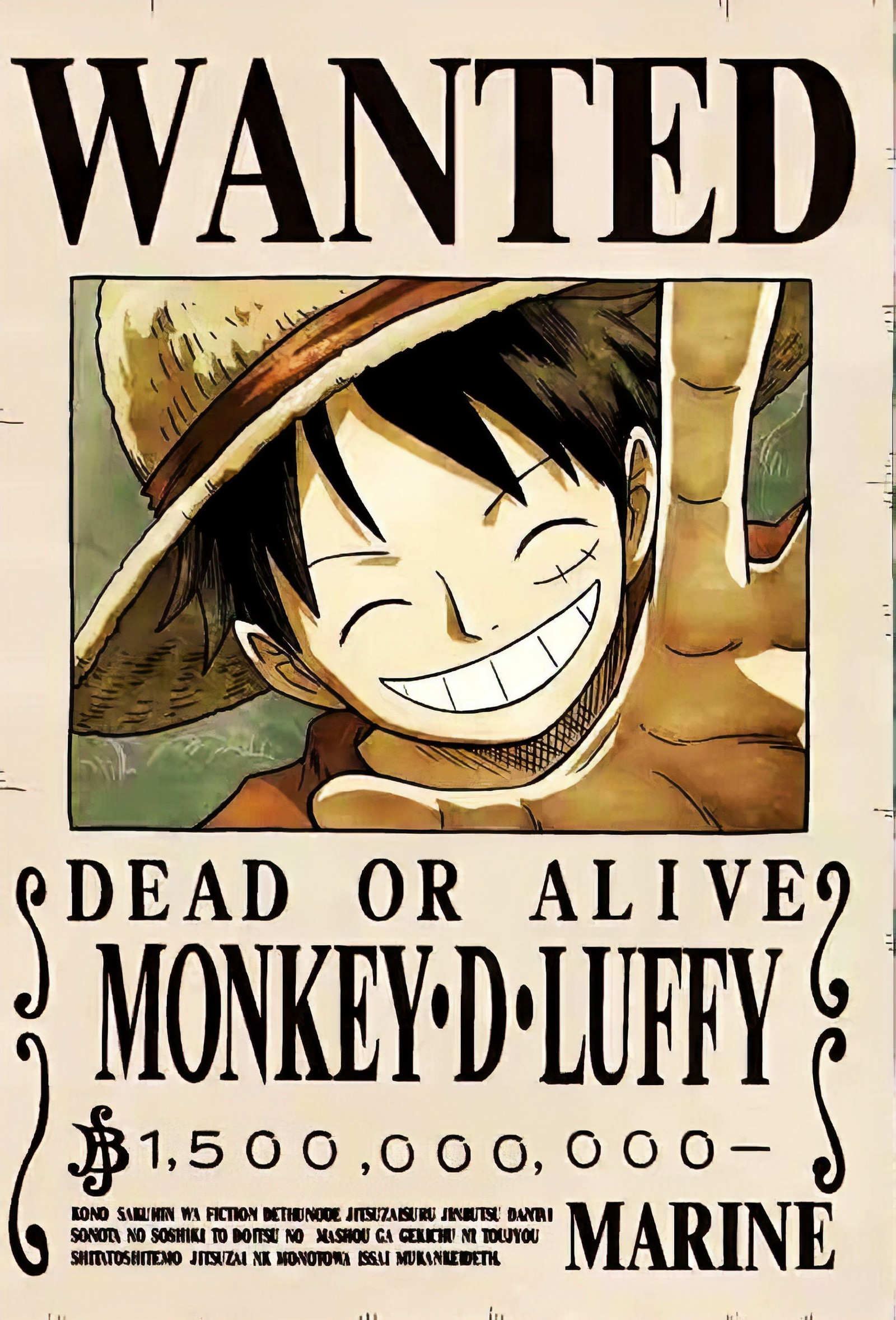 Un gros plan d'une affiche avec monkey d. luffy dessus (un, recherché)