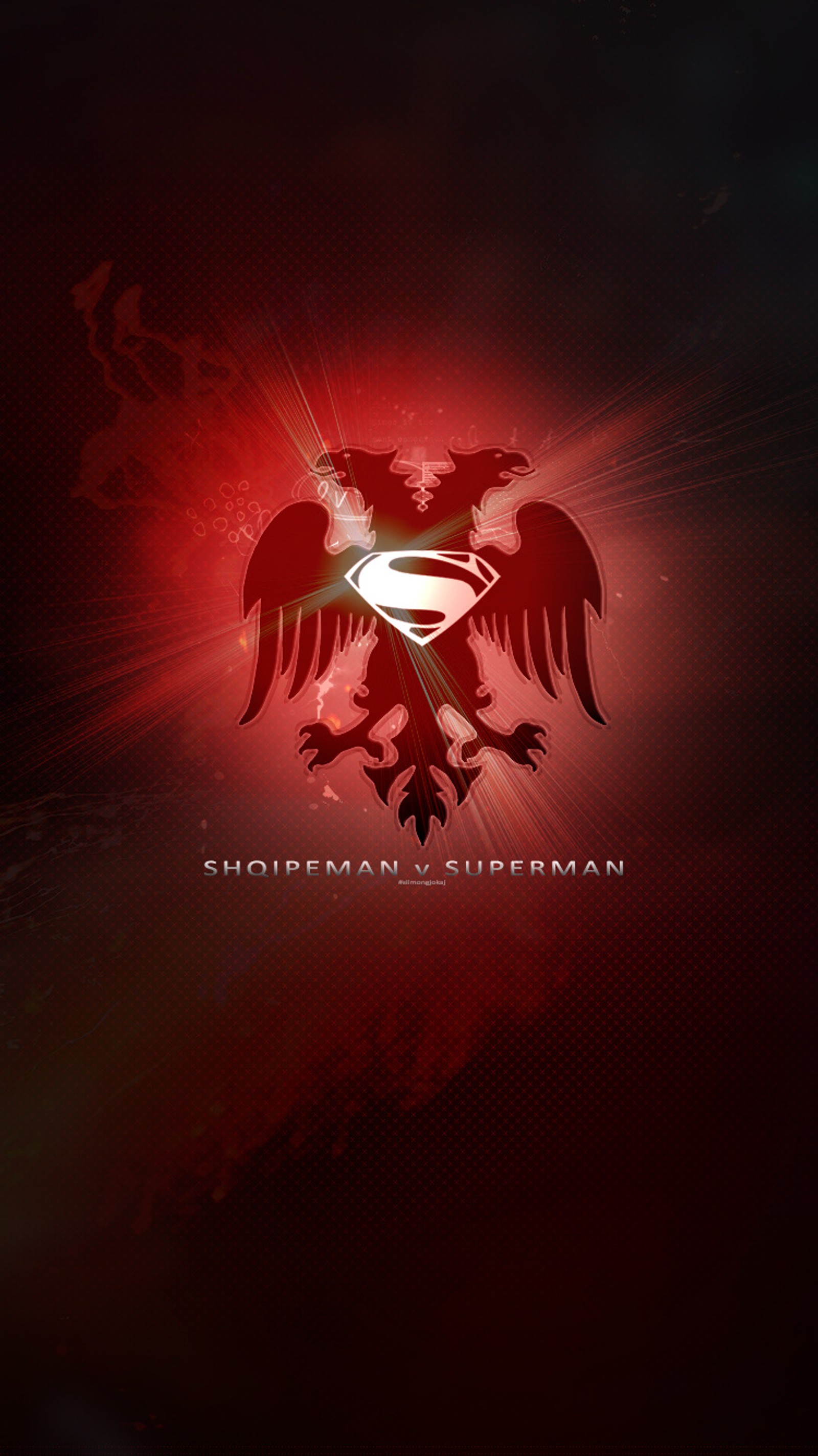 Logotipo do superman com luz vermelha brilhando através dele (albânia, batman, gjokaj, kosovo, kosova)