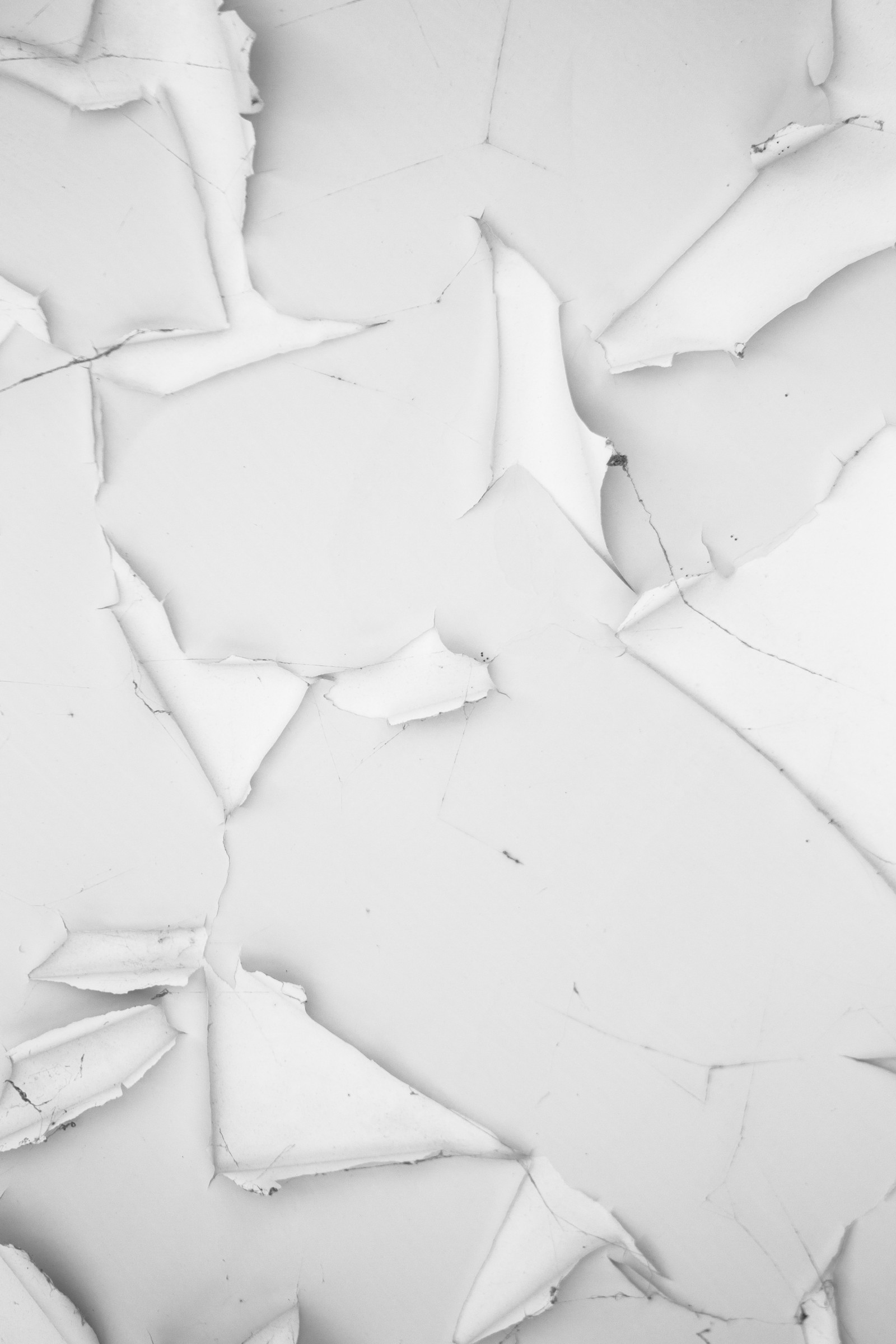 A close up of a white wall with a broken window (grayscale, paper, white, black and white, architecture)