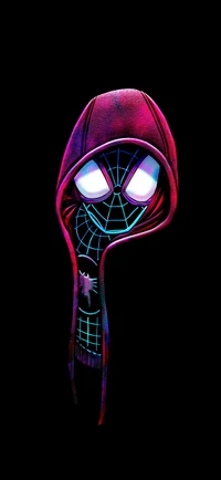 Miles Morales iluminado por neón en una atmósfera oscura y eléctrica