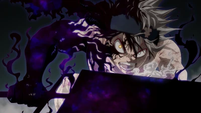 Asta desata su poder oscuro en una feroz batalla, encarnando determinación y fuerza en "Black Clover".