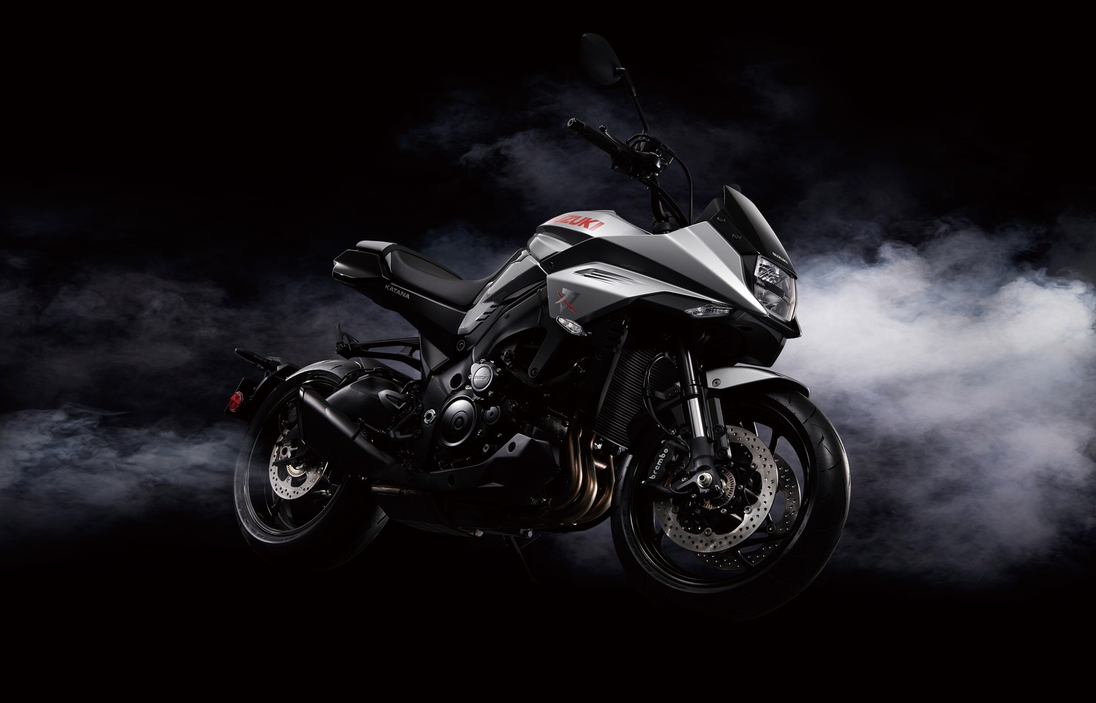 suzuki gsx s1000s katana, black background, smoke, 5k, 8k wallpaper