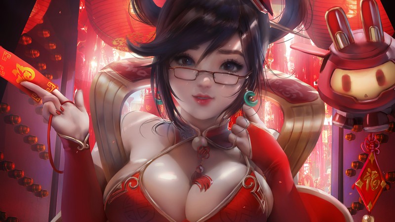 Крупный план женщины в красном платье с ножом (мэй, mei, overwatch, видеоигра)