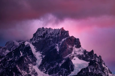 Majestic Mountain Under a Pink Twilight Sky in Chile