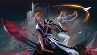 Ichigo Kurosaki and Orihime Inoue in a dynamic battle scene from Bleach: Thousand Year Blood War.