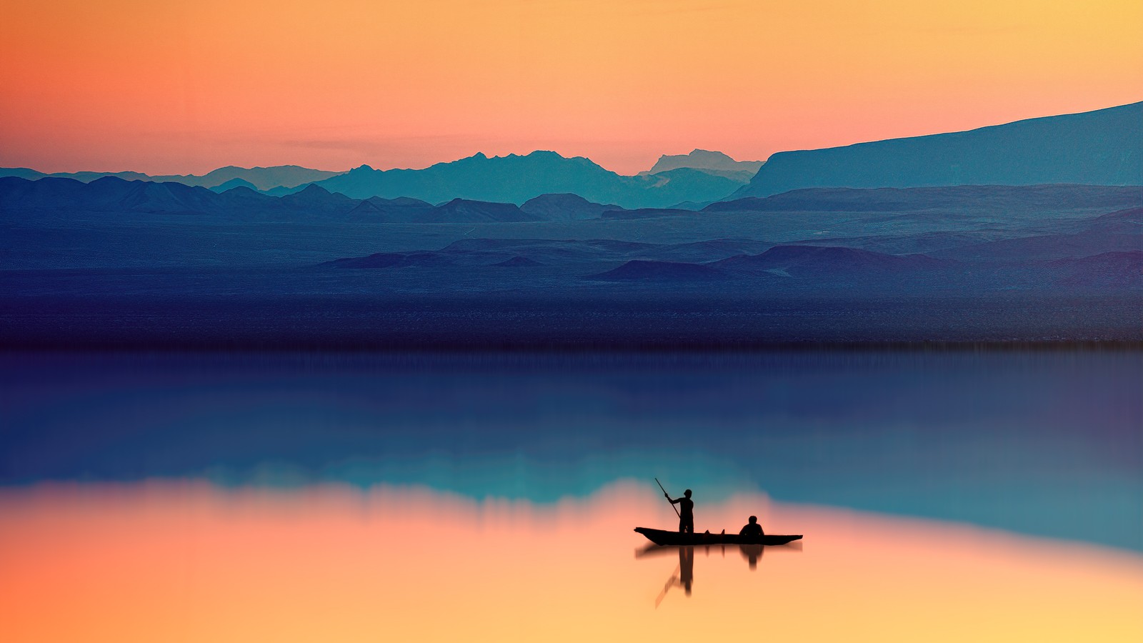 aesthetic, mountains, lake, river, dusk Download Wallpaper