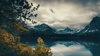 mountains, lake, clouds, landscape, scenery wallpaper