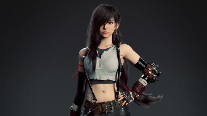 Женщина в кожаном наряде с ножом и бутылкой (final fantasy vii remake, тифа локхарт, tifa lockhart, аэрис гейнсборо, клауд страйф)