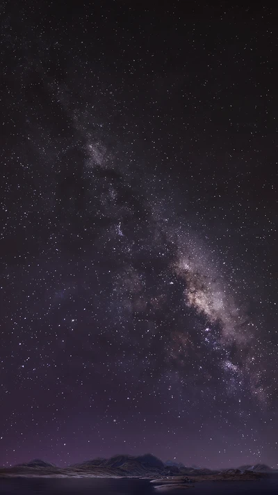 Violet Night Sky: A Stunning View of the Milky Way and Distant Stars