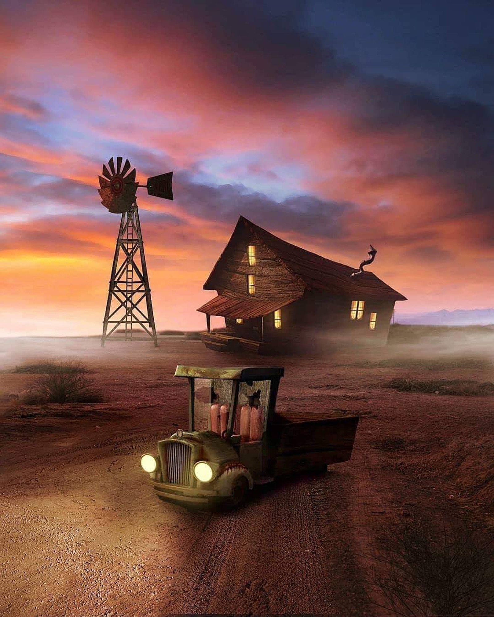 Un tracteur qui roule dans la terre (courage le chien froussard, courage the cowardly dog, caricature)