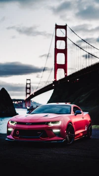 puente, coche, mustang, rojo, ee uu