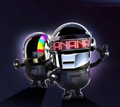 Personagens inspirados em Minions em uma apresentação musical do Daft Punk