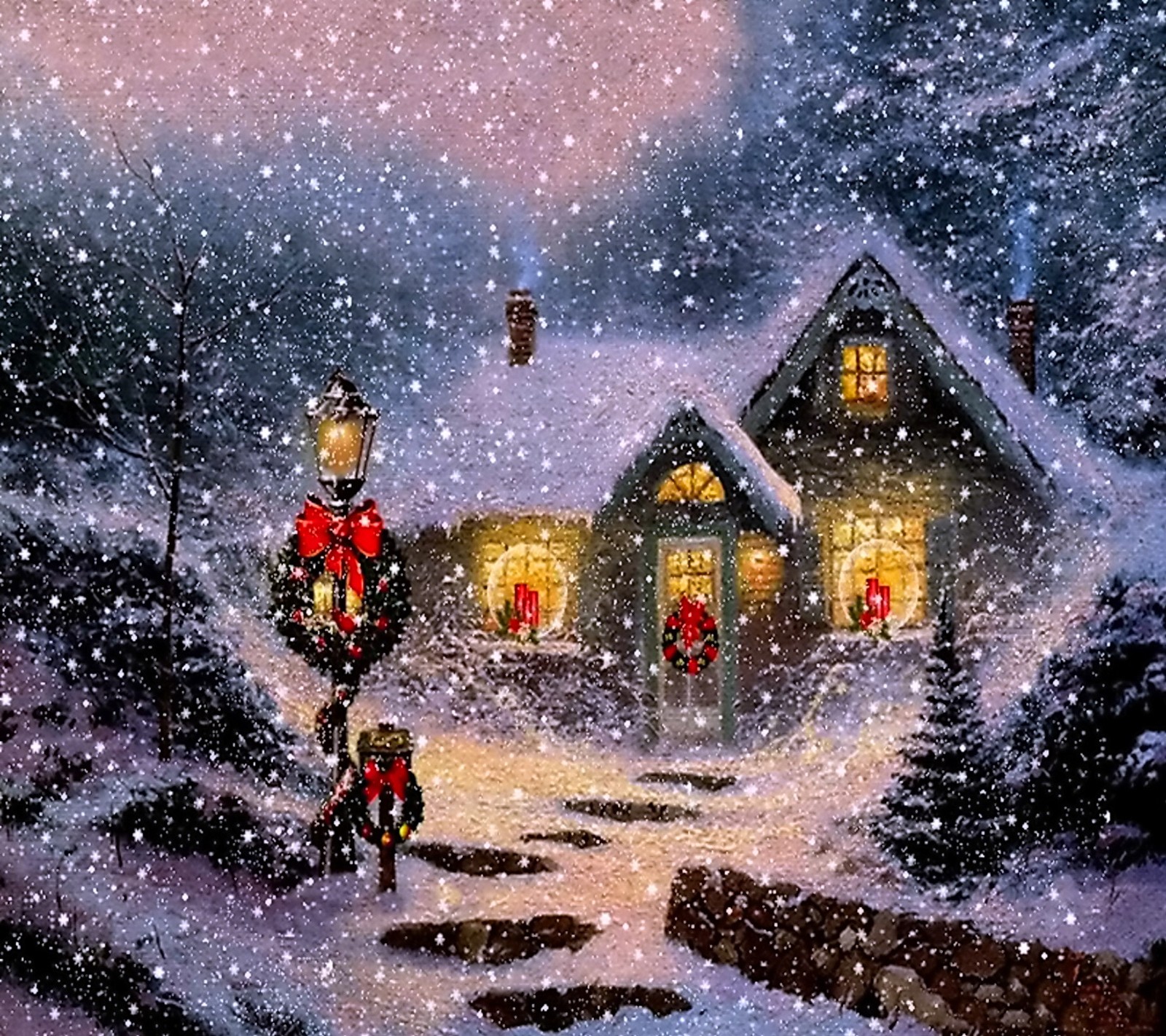 Descargar fondo de pantalla navidad, eve, casa, noche, nieve