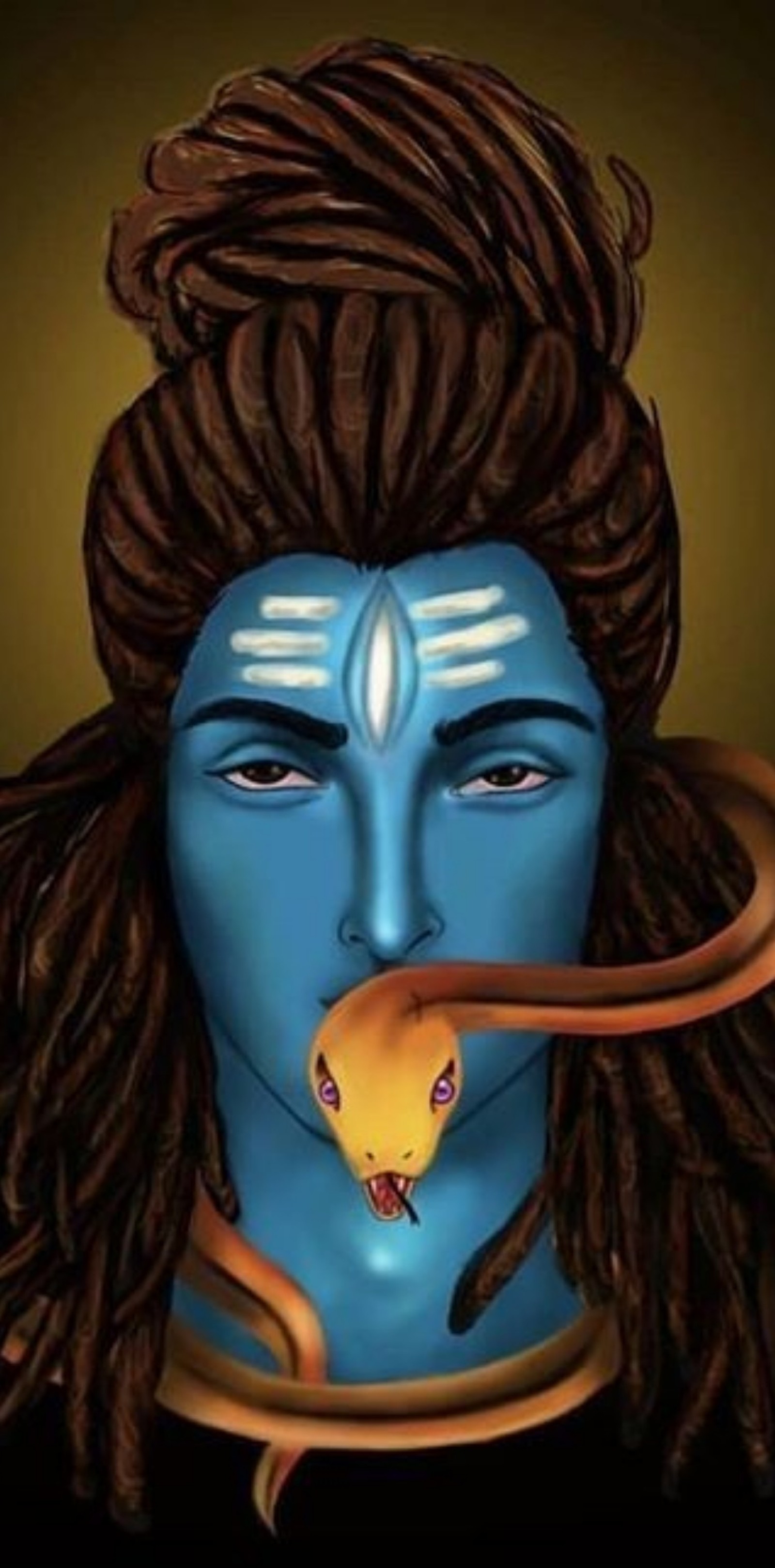 Uma pintura digital de um homem com dreads e uma cobra na boca (deus, shiva)