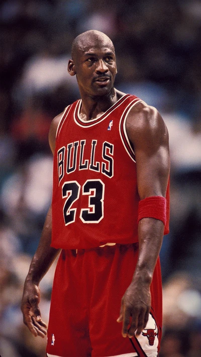 Michael Jordan na camisa dos Bulls nº 23, capturando a grandeza da NBA