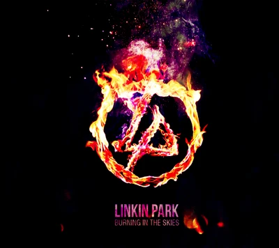 Logotipo do Linkin Park em design flamejante com o texto "Ardendo nos Céus