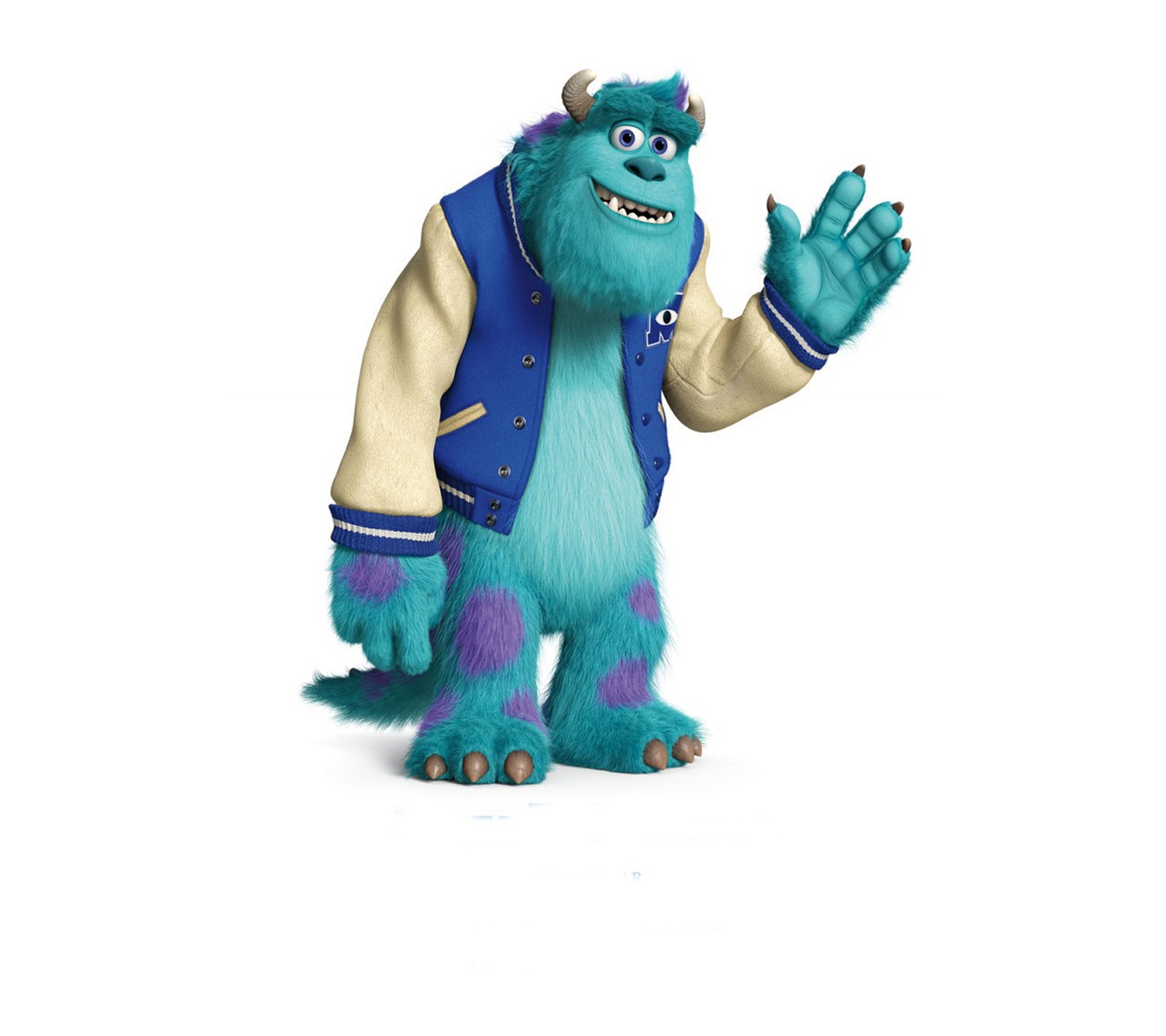 O logo de monsters inc com um fundo roxo. (monstro, sully)