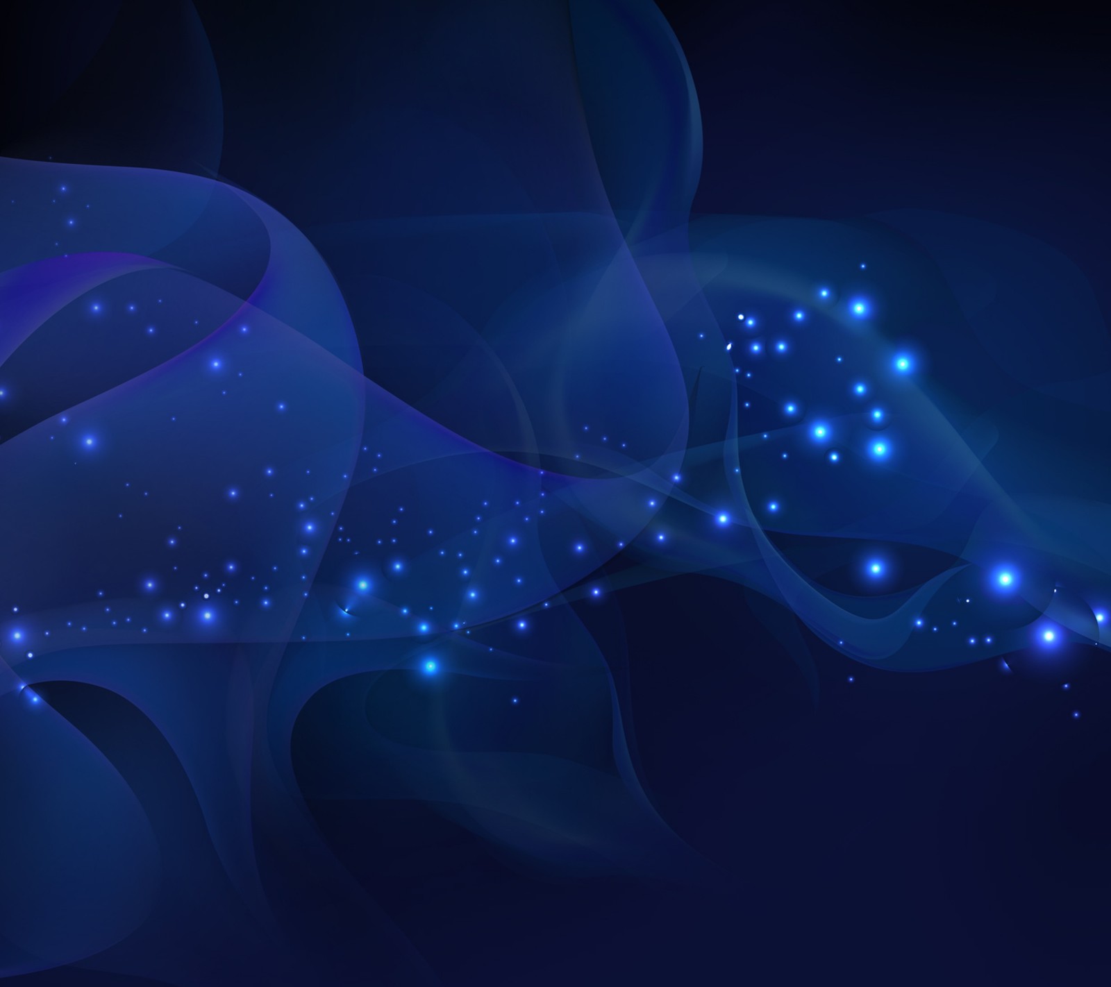 Abstract blue background with glowing stars and waves (abstract, art, blue, light, sparkle)