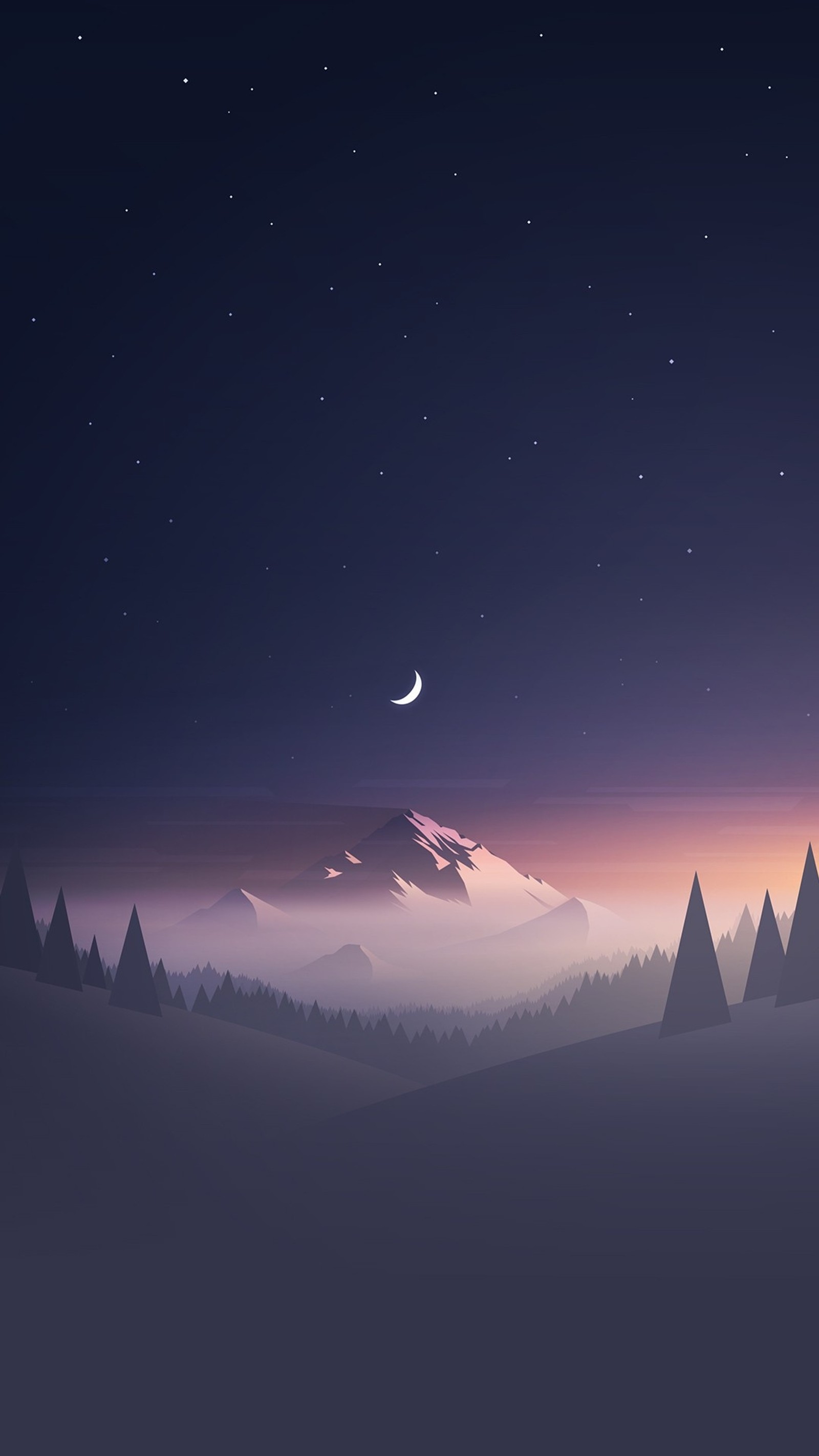 A view of a mountain with a crescent in the sky (mountain, nature)