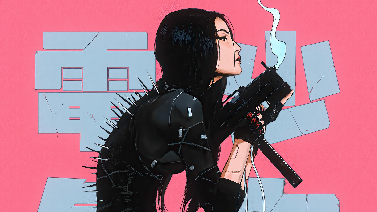 cyberpunk, girls, smoking, gun, sci fi Download Wallpaper