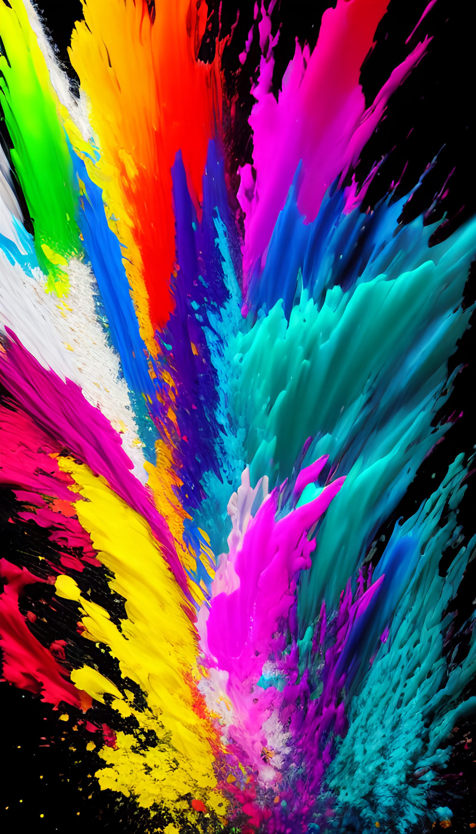 A close up of a colorful explosion of paint on a black background (feather, art, fractal art, colorfulness, art paint)