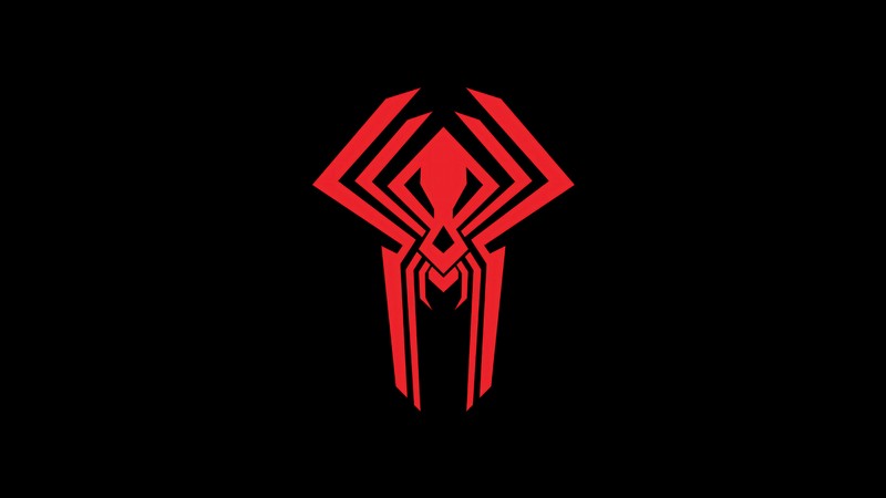 Красный логотип паука на черном фоне (человек паук через вселенные, spider man across the spider verse, фильм, человек паук, spiderman)