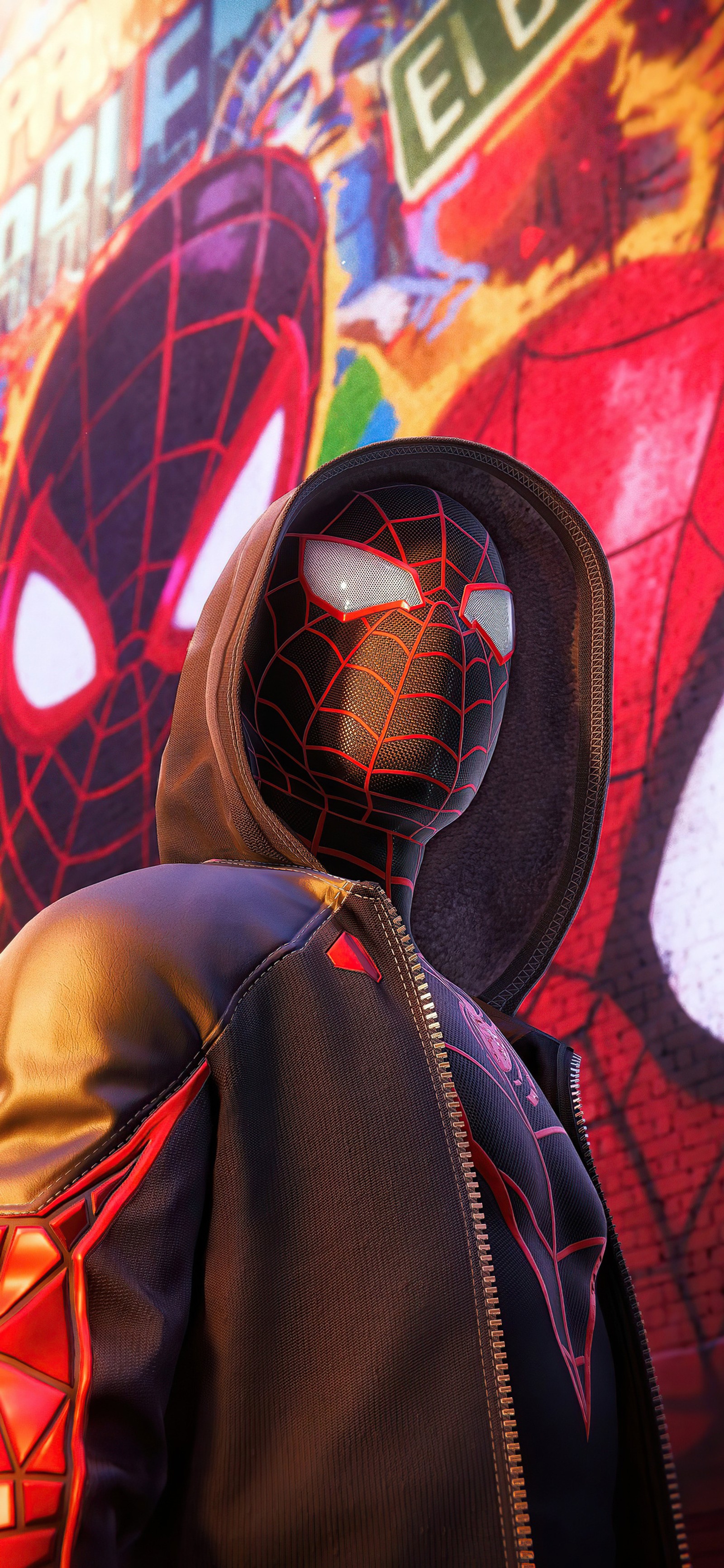 Spider-man en un sweat à capuche noir et un chapeau noir (spider man, miles morales, super héros, sweat à capuche, violet)