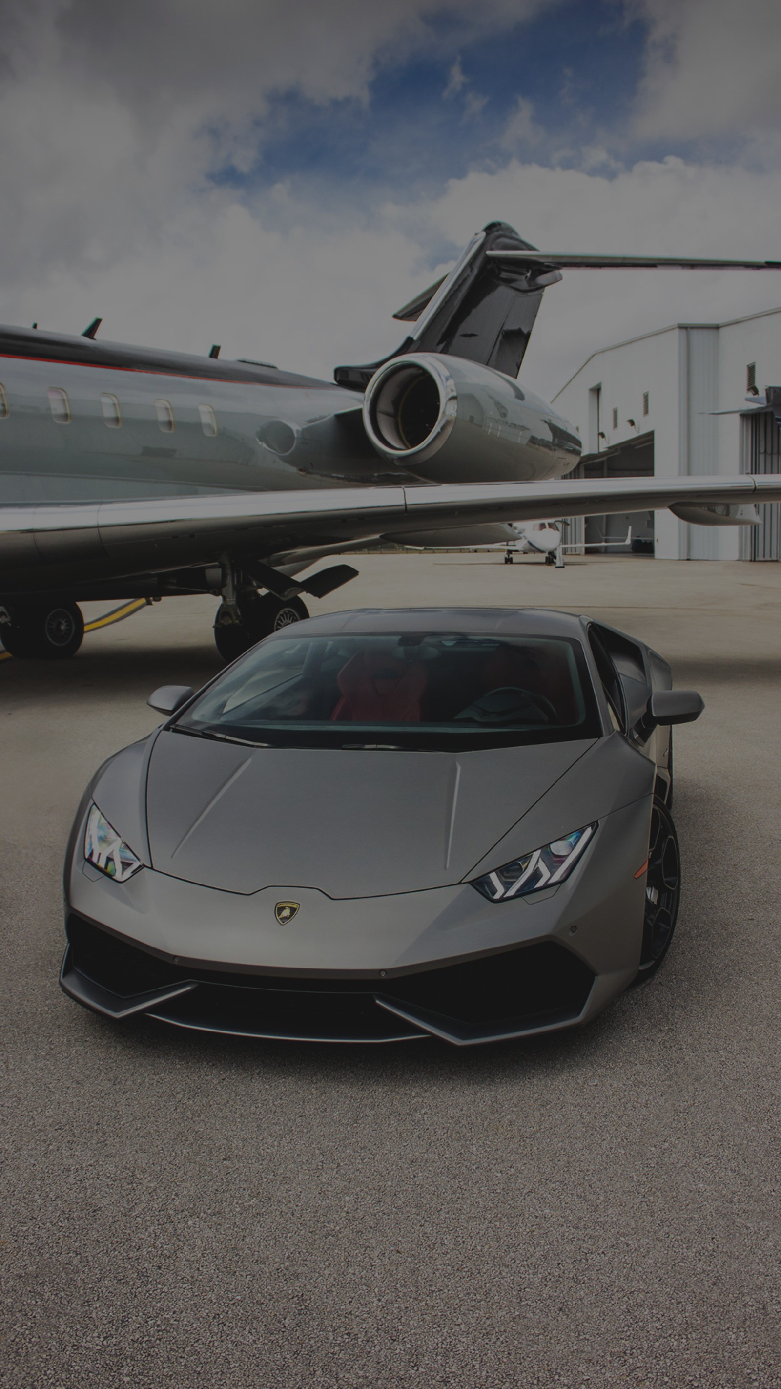 Arafed lambo parked in front of a jet airplane on a runway (lamborghini aventador sv, lamborghini, lamborghini huracan, cars, lamborghini reventn)