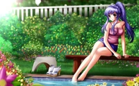 Summer Leisure: Megurine Luka Enjoying a Serene Garden