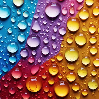 Gotas de água coloridas em um fundo vibrante