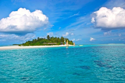 Paraíso da ilha tropical: águas cristalinas e costas exuberantes nas Maldivas