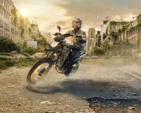 Stunt Performer on a Honda Motorcycle in an Urban Abandonment