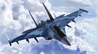 Chasseur Sukhoi Su-35 en vol parmi les nuages