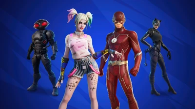 Fortnite-Charaktere: Harley Quinn, Flash, Catwoman und Black Manta