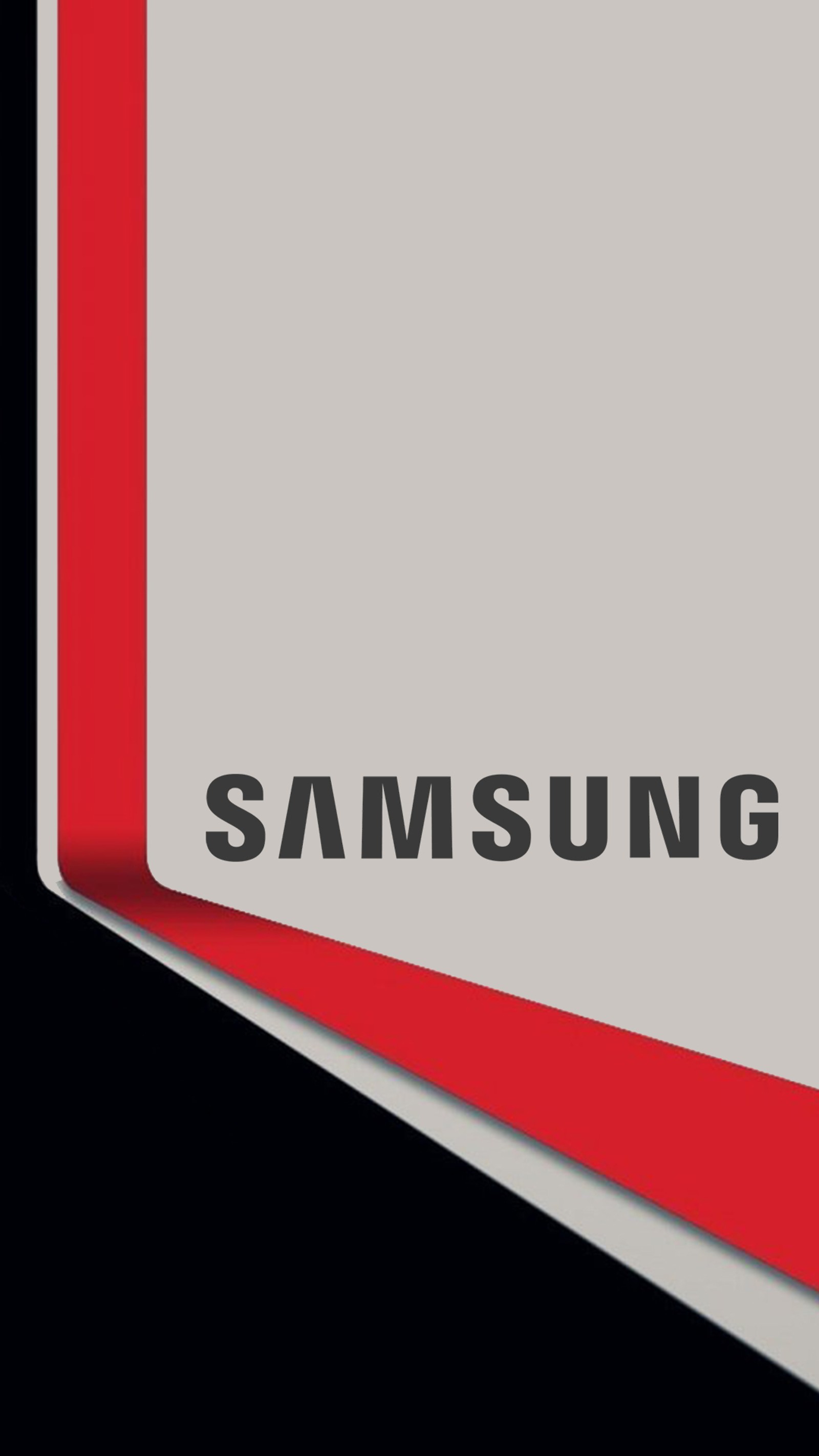 Un gros plan du logo samsung sur un fond blanc et rouge. (écran de verrouillage, samsung)