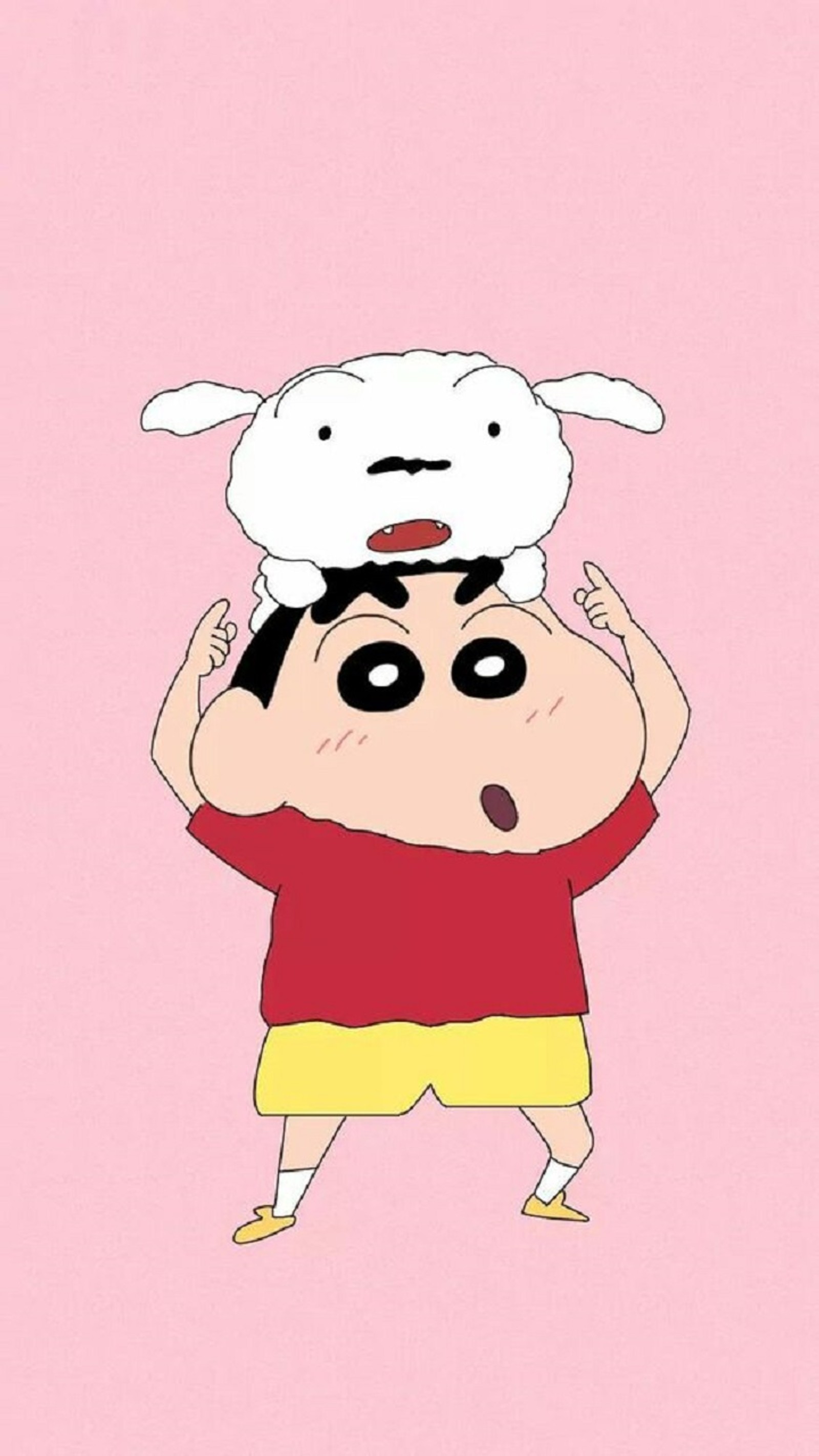 Cartoon character with a dog on his head and a man on his head (anime, shinchan)