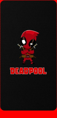 Conception de personnage de Deadpool avec texte en gras et fond en texture carbone