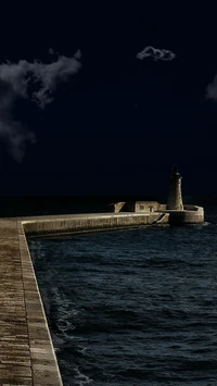 bleu, breakwater, nuages, sombre, malte