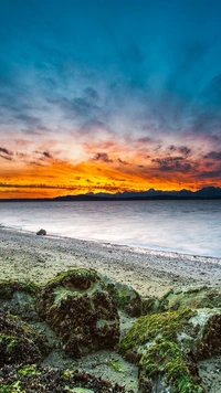 plage, coucher de soleil