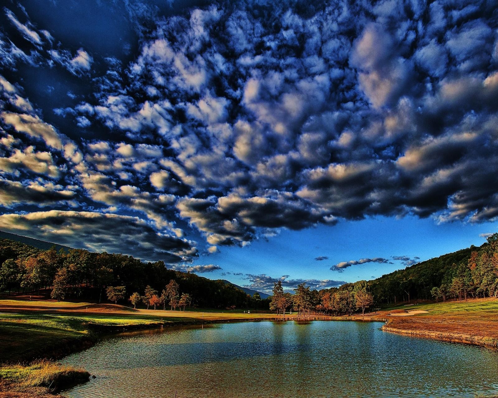 Lade wolken, see, natur, fluss Hintergrund herunter