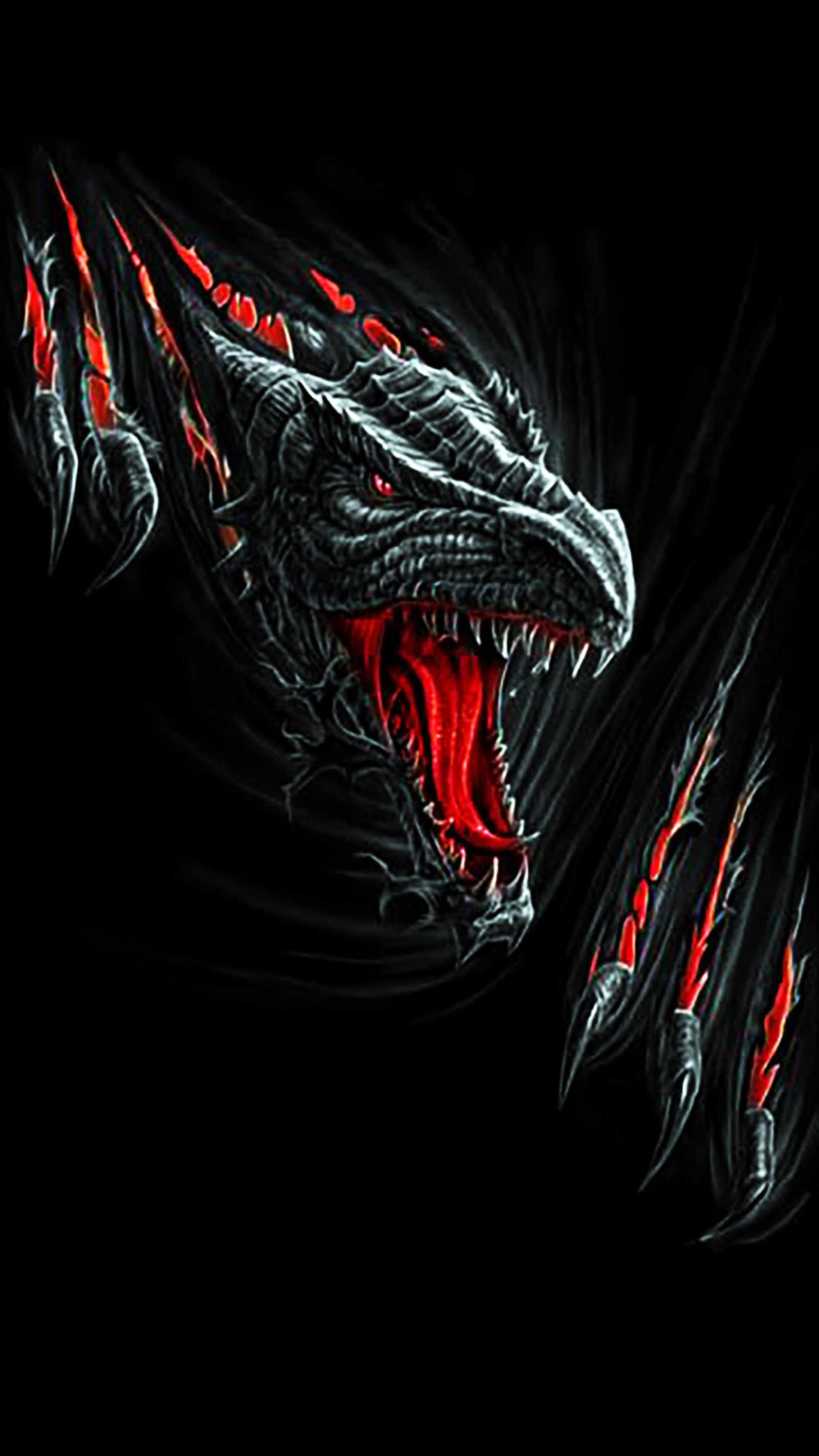 A black and red dragon with sharp teeth and claws (black, knight)