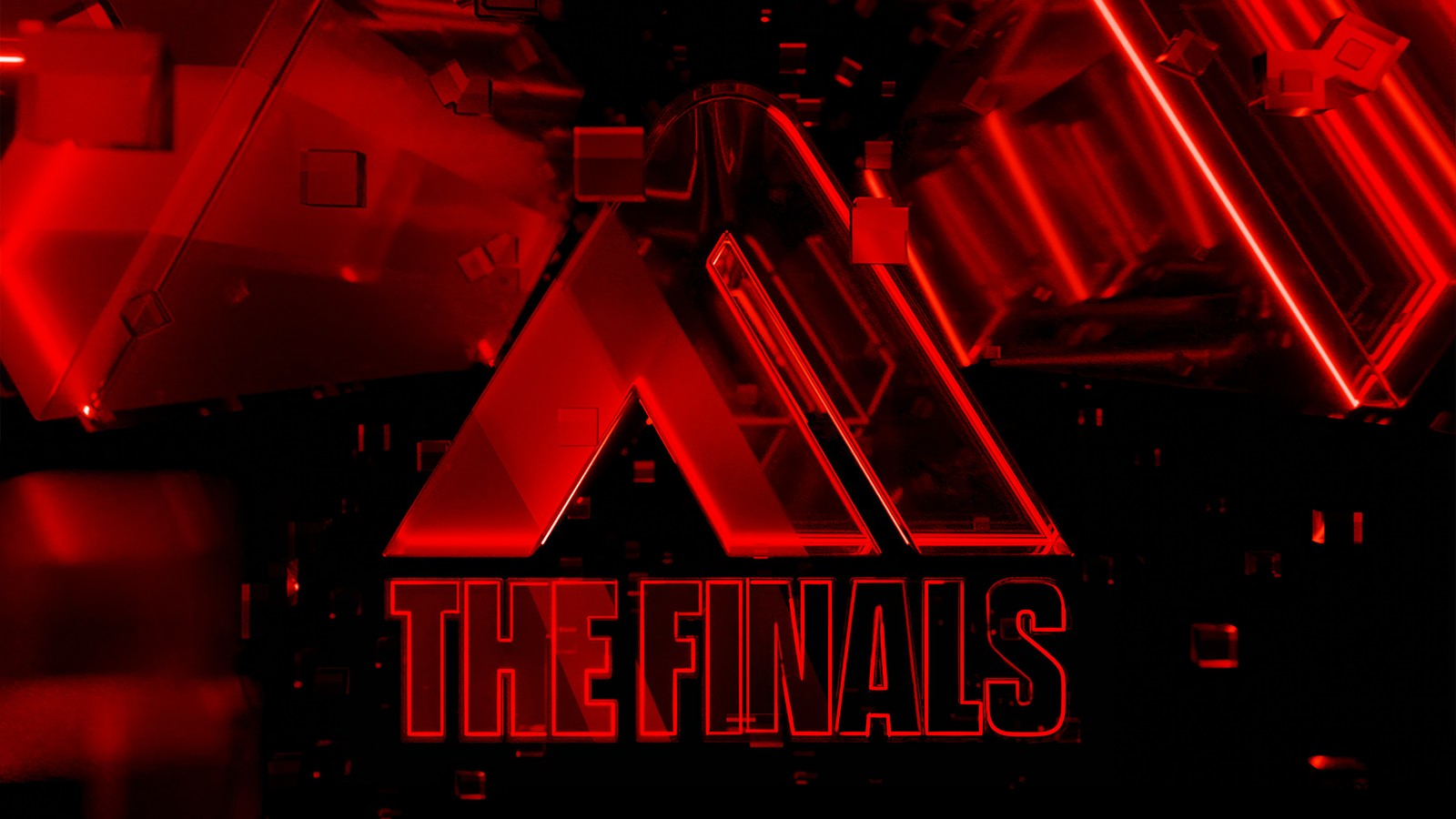 A close up of a red neon sign with the words the rivals (the finals, video game, logo)