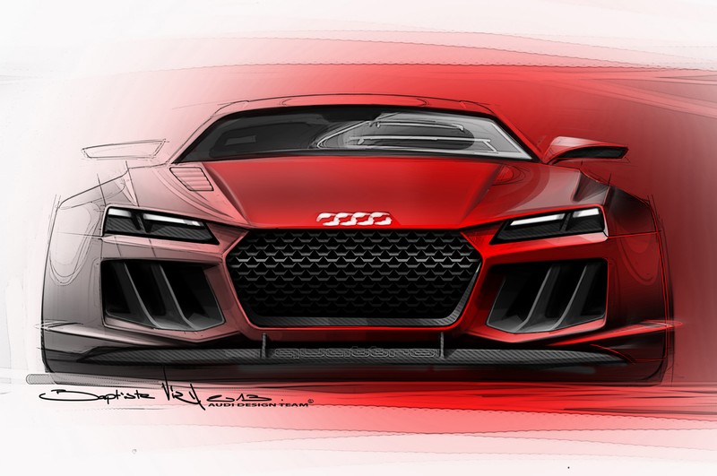 Красный спортивный автомобиль на красном фоне (audi quattro concept, audi, машина, audi e tron, спортивный автомобиль)