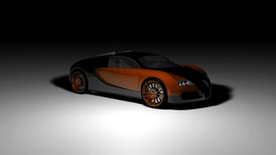 Elegante coche conceptual Bugatti en llamativo negro y naranja, vista lateral