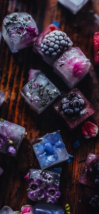 Cubes de glace floraux vibrants : Une fusion de douceur et d'élégance