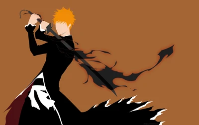 Silhouette minimaliste d'Ichigo Kurosaki avec épée