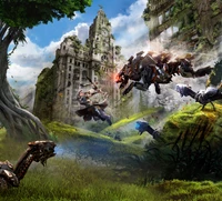 Epic Jungle Encounter: Aloy Battles Mechanical Beasts Amidst Ancient Ruins