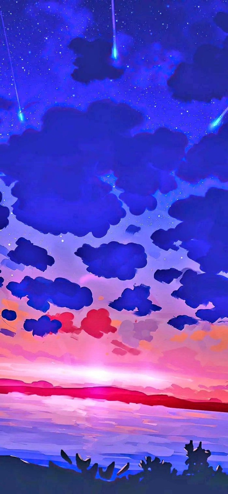 Painting of a sunset with a few stars and a few clouds (digital art, digital painting, painting, art, landscape painting)