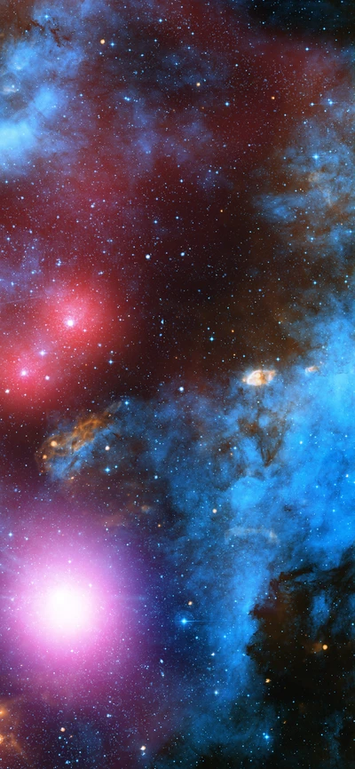 Nebulosa vibrante com aglomerados estelares no espaço profundo